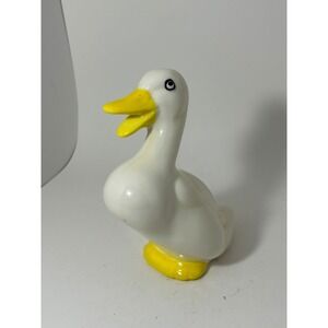 Vintage Ceramic White Duck Figurine Yellow Beak Feet Glossy Animal Decor